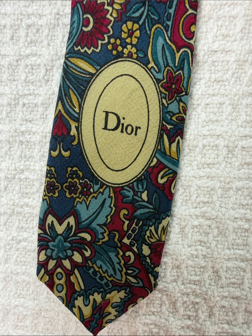 Christian Dior silk necktie blue, burgundy, gold